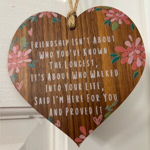 NWOT Wooden Hanging Heart Friendship Gift